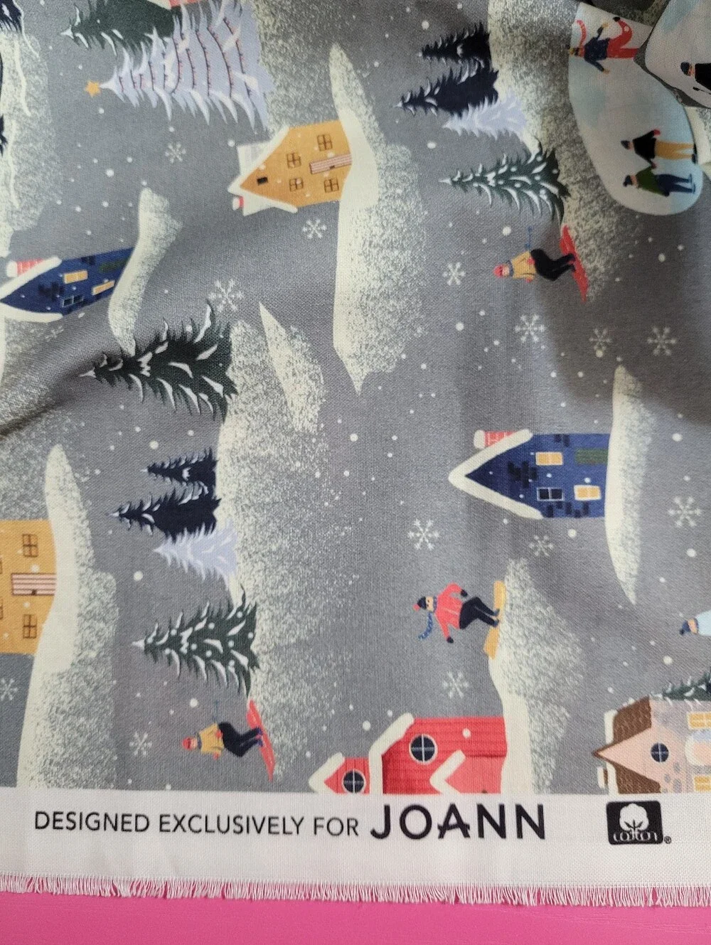 Holiday Village Cotton Sewing Fabric - Gray Winter Scene Joann (1011)